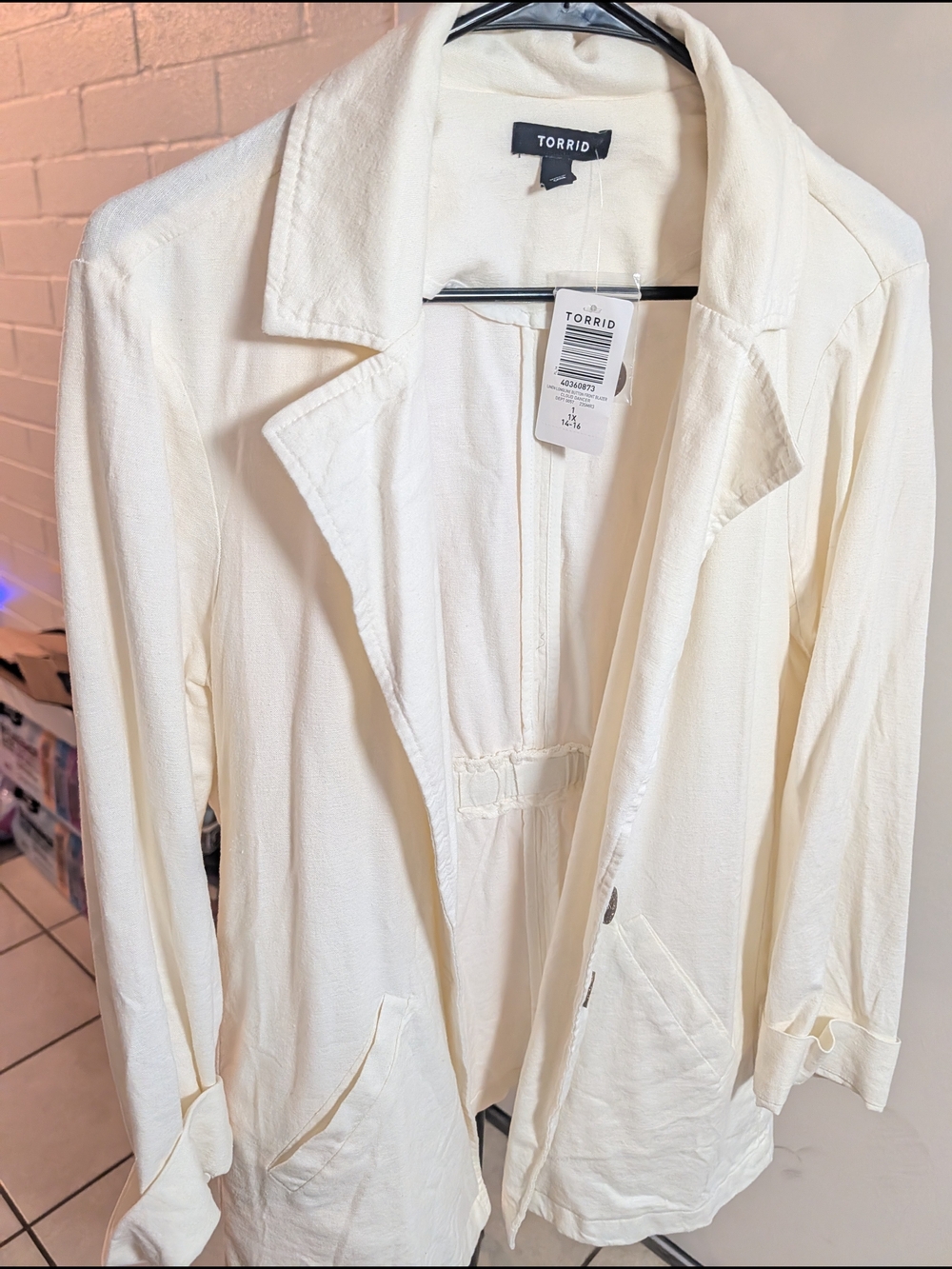 torrid Cream Linen Longline Button-Front Blazer